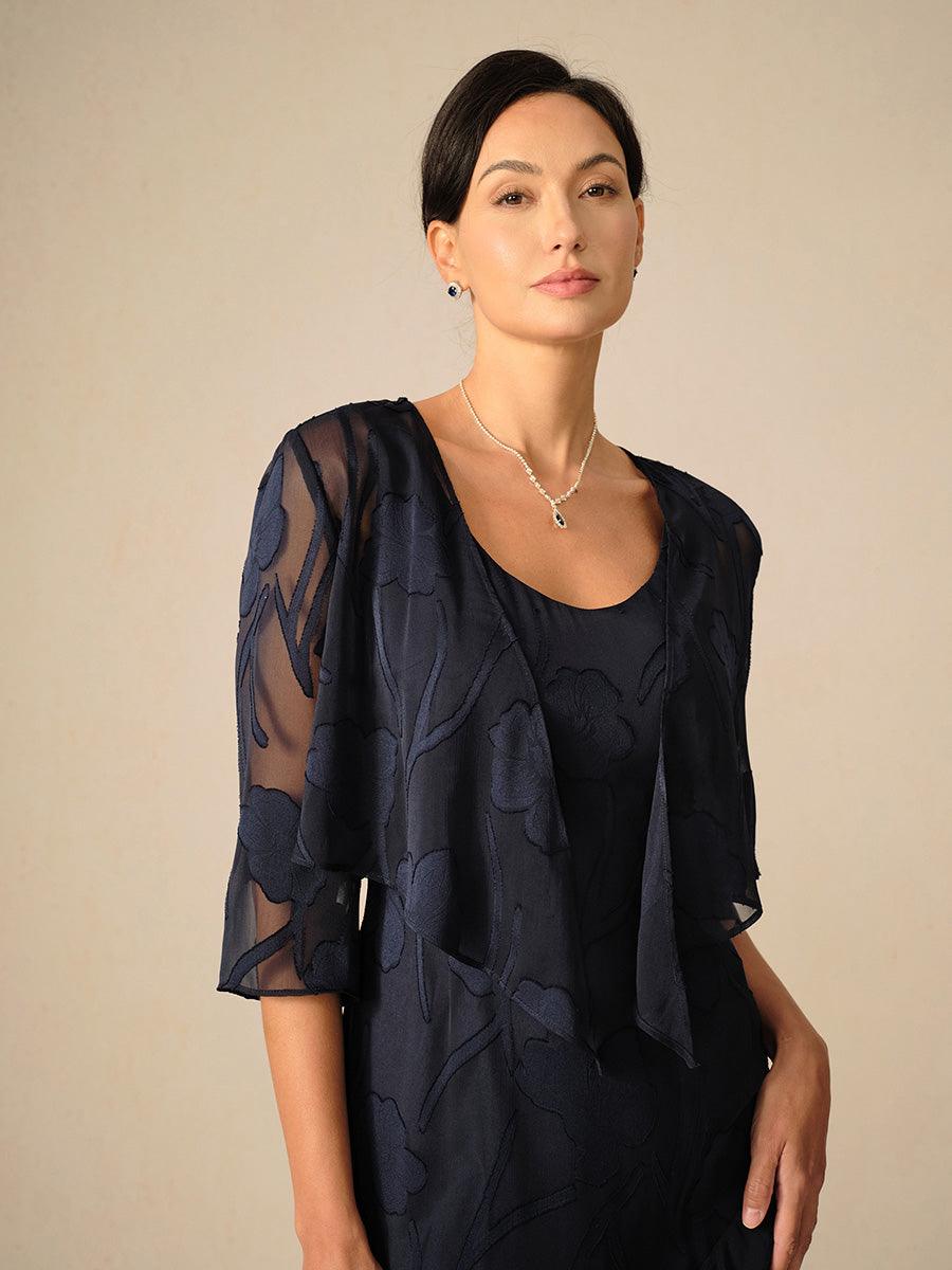 Floral Sheer Chiffon 3/4 Sleeve Cardigan