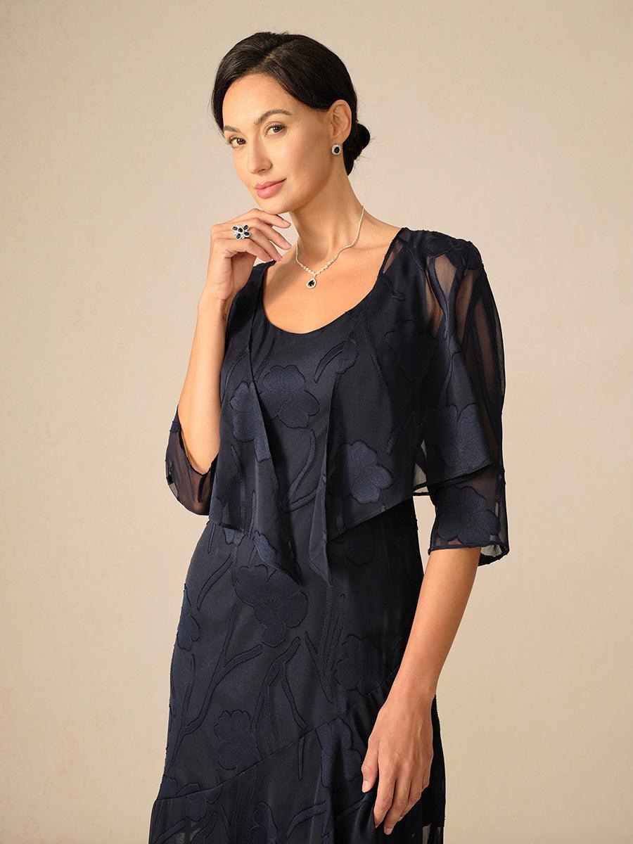 Floral Sheer Chiffon 3/4 Sleeve Cardigan