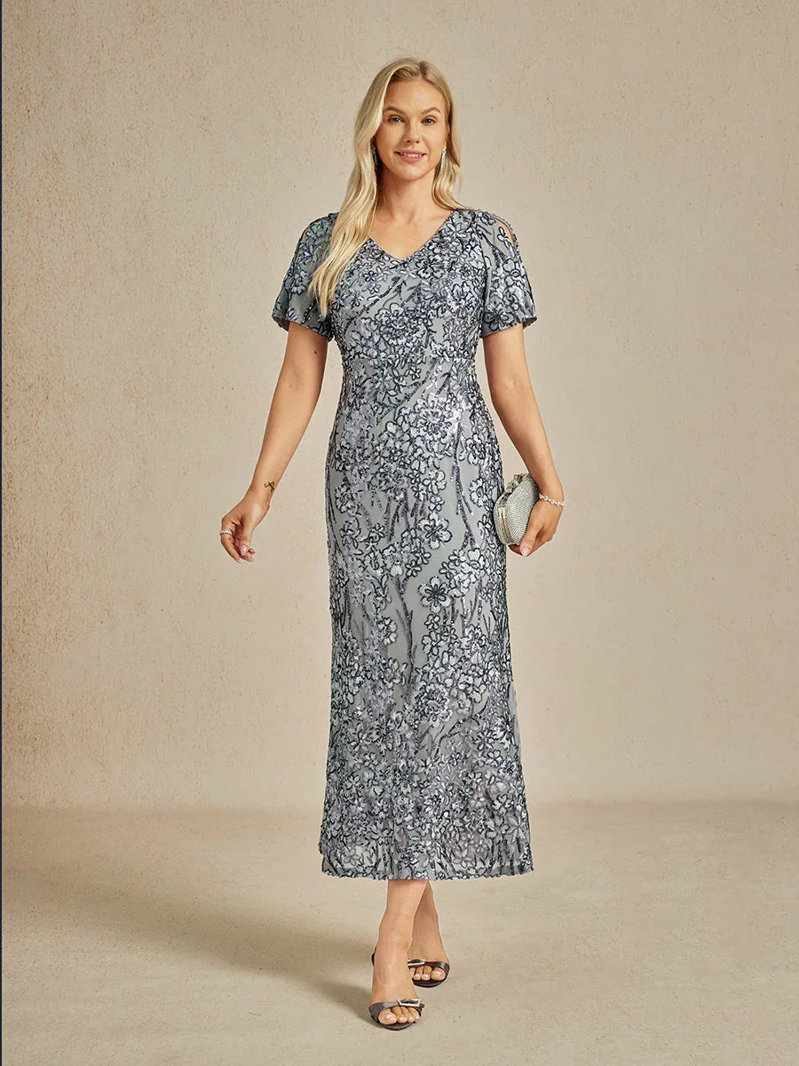 Elegant V-Neck Cold Shoulder Sequin Dress