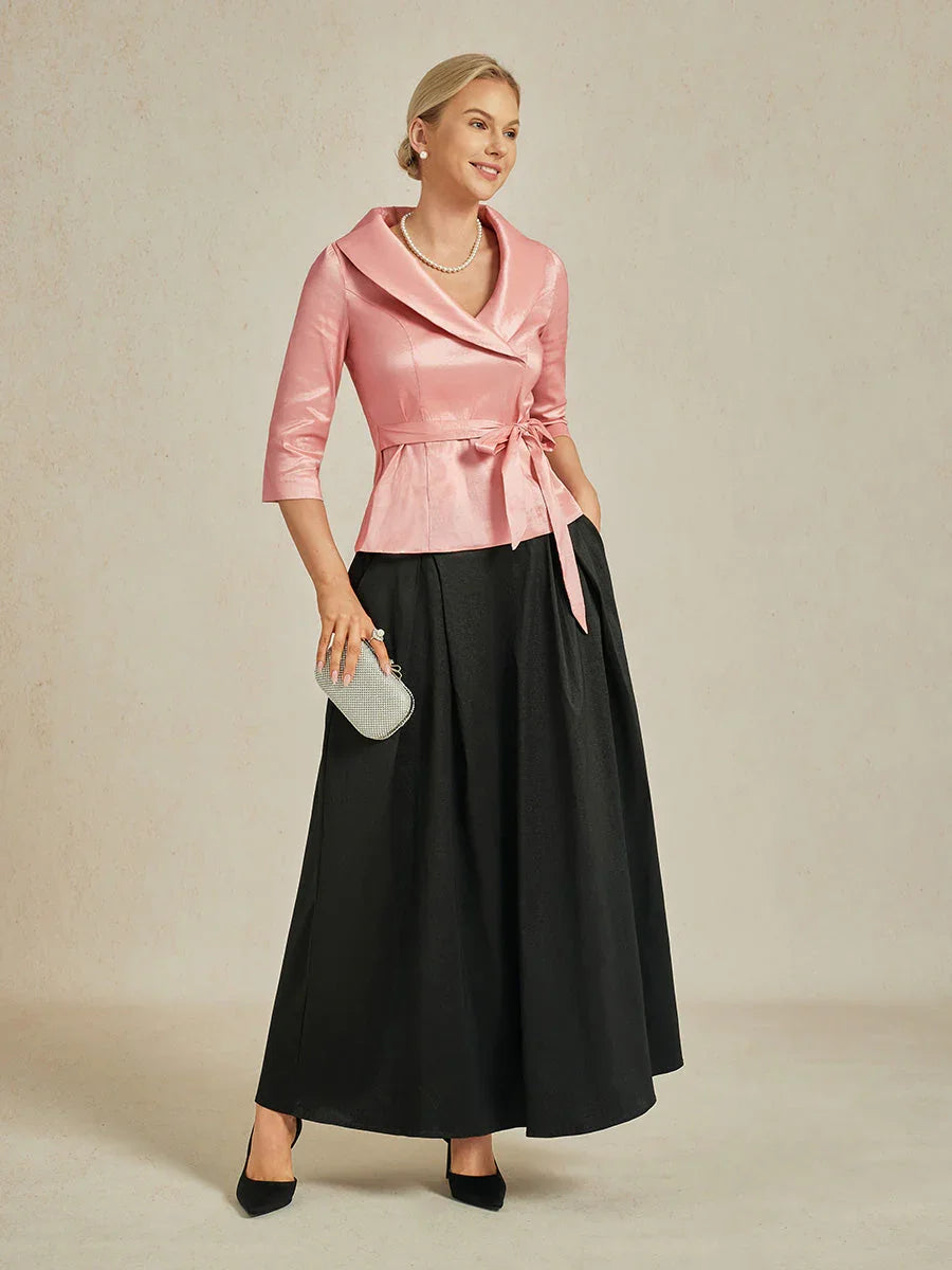 Bluse aus Stretch-Taft mit 3/4-Ärmeln und Bindedetail in der Taille