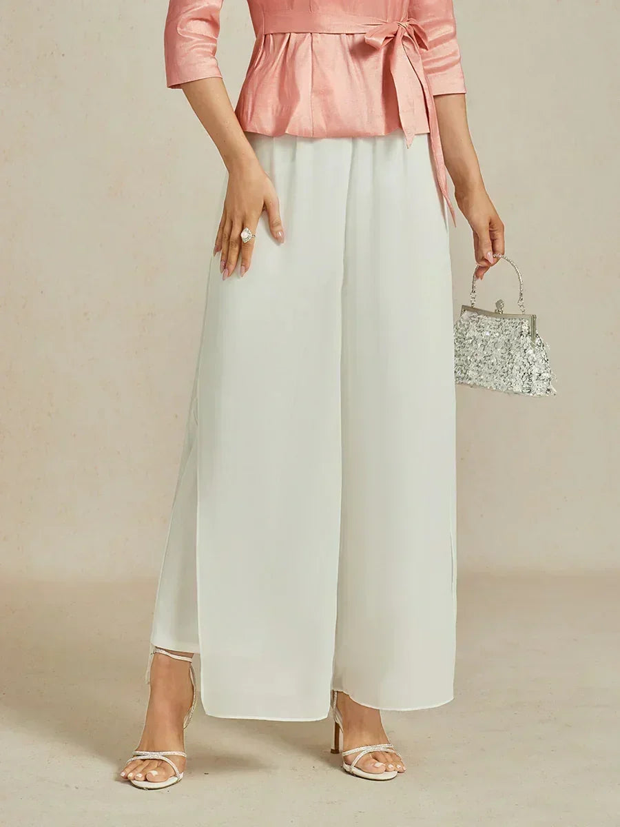 Rechte broek met chiffon split been overlay