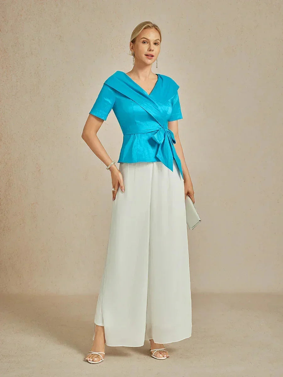 Elbow Sleeve Stretch Taffeta Blouse