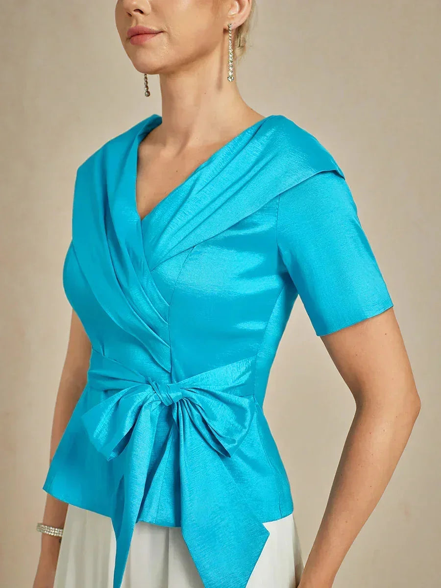 Elbow Sleeve Stretch Taffeta Blouse
