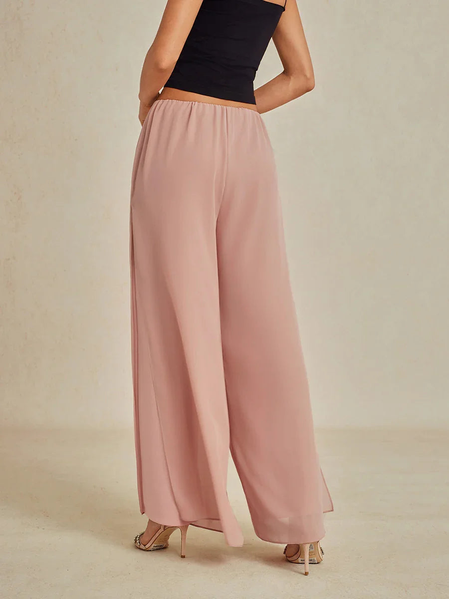 Pantalon uni à jambe large et taille haute