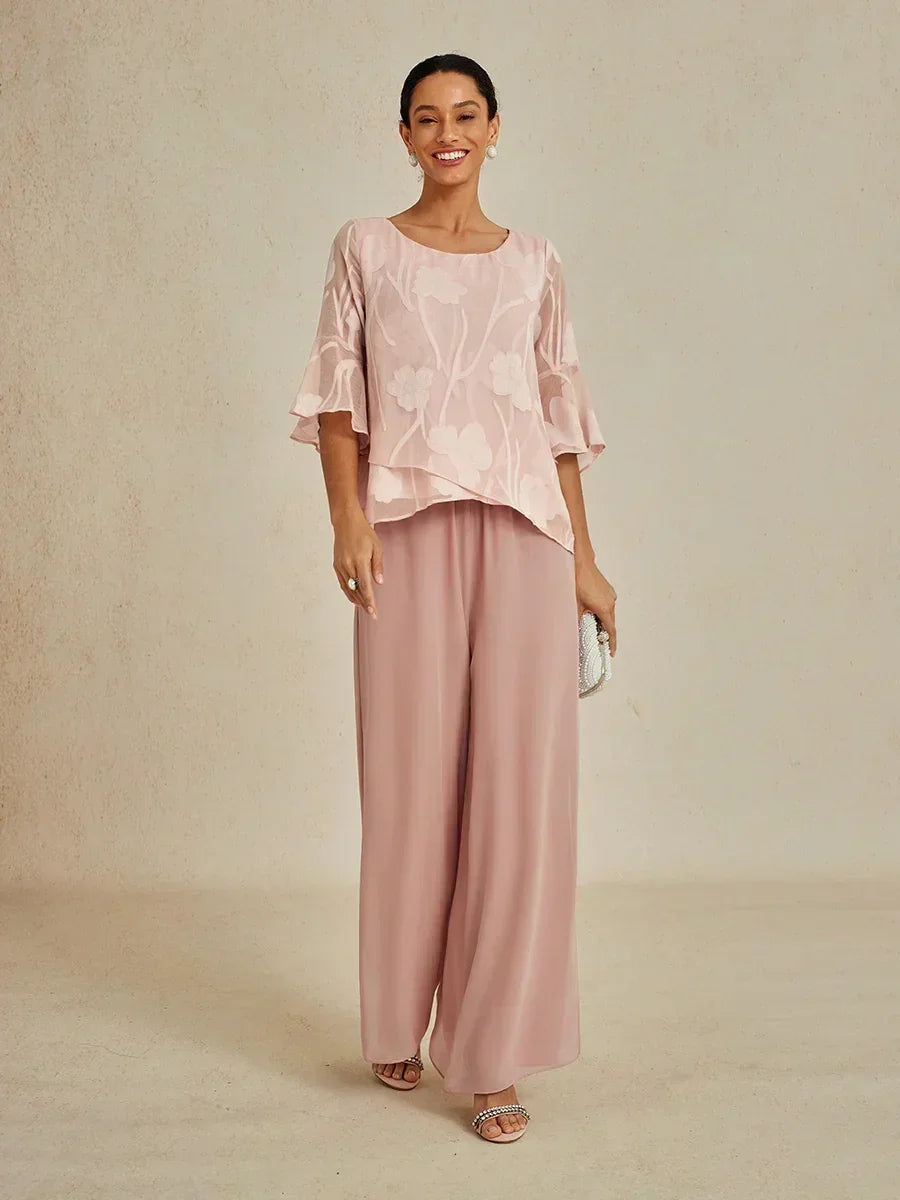 Rechte broek met chiffon split been overlay