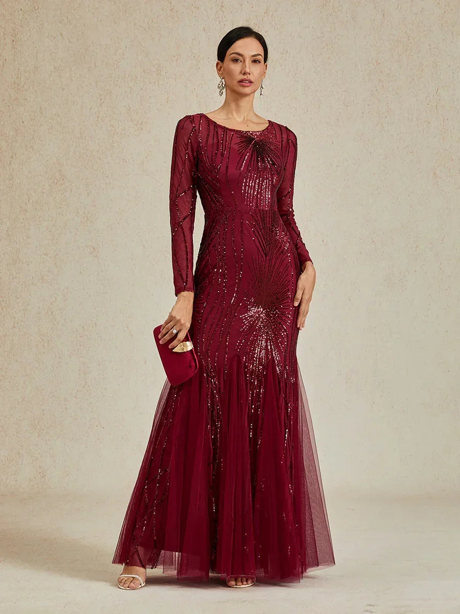 Beaded Sequin Floor-Length Mermaid Dress