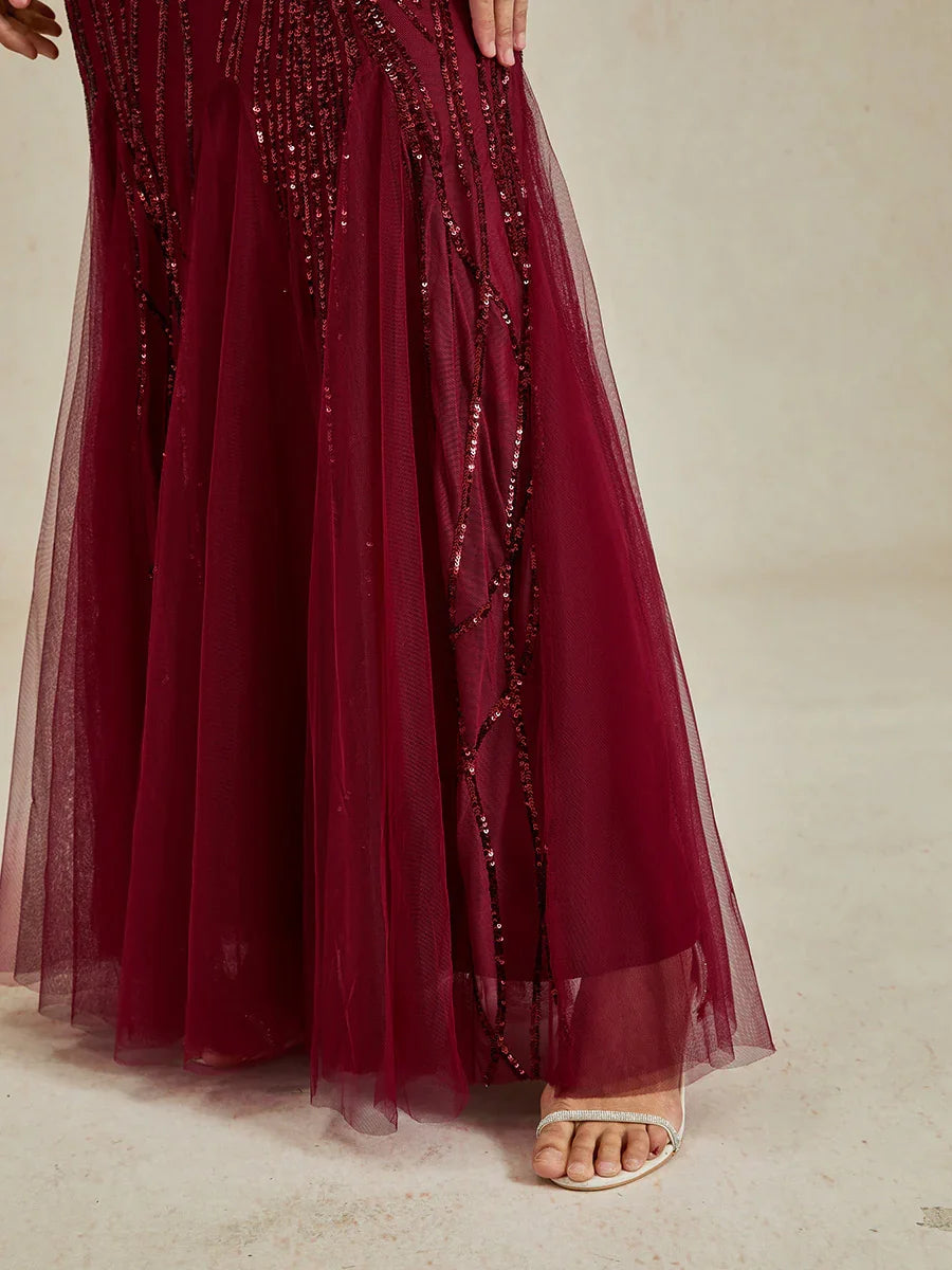 Beaded Sequin Floor-Length Mermaid Dress