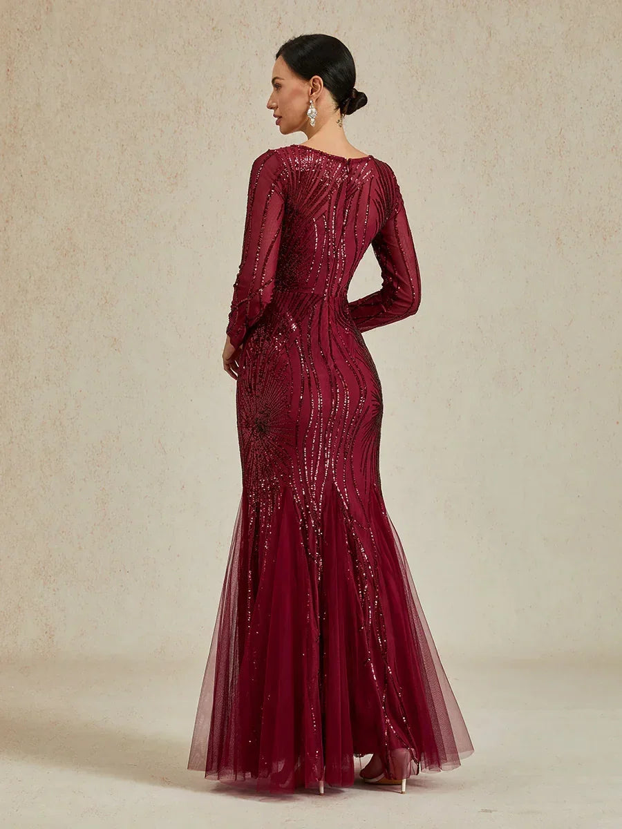Beaded Sequin Floor-Length Mermaid Dress