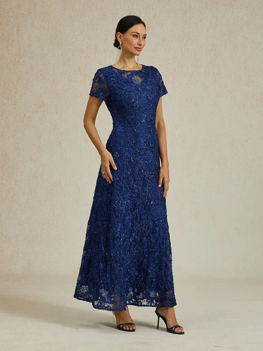 Rosette Lace A-Line Gown with Sequin Embellishment