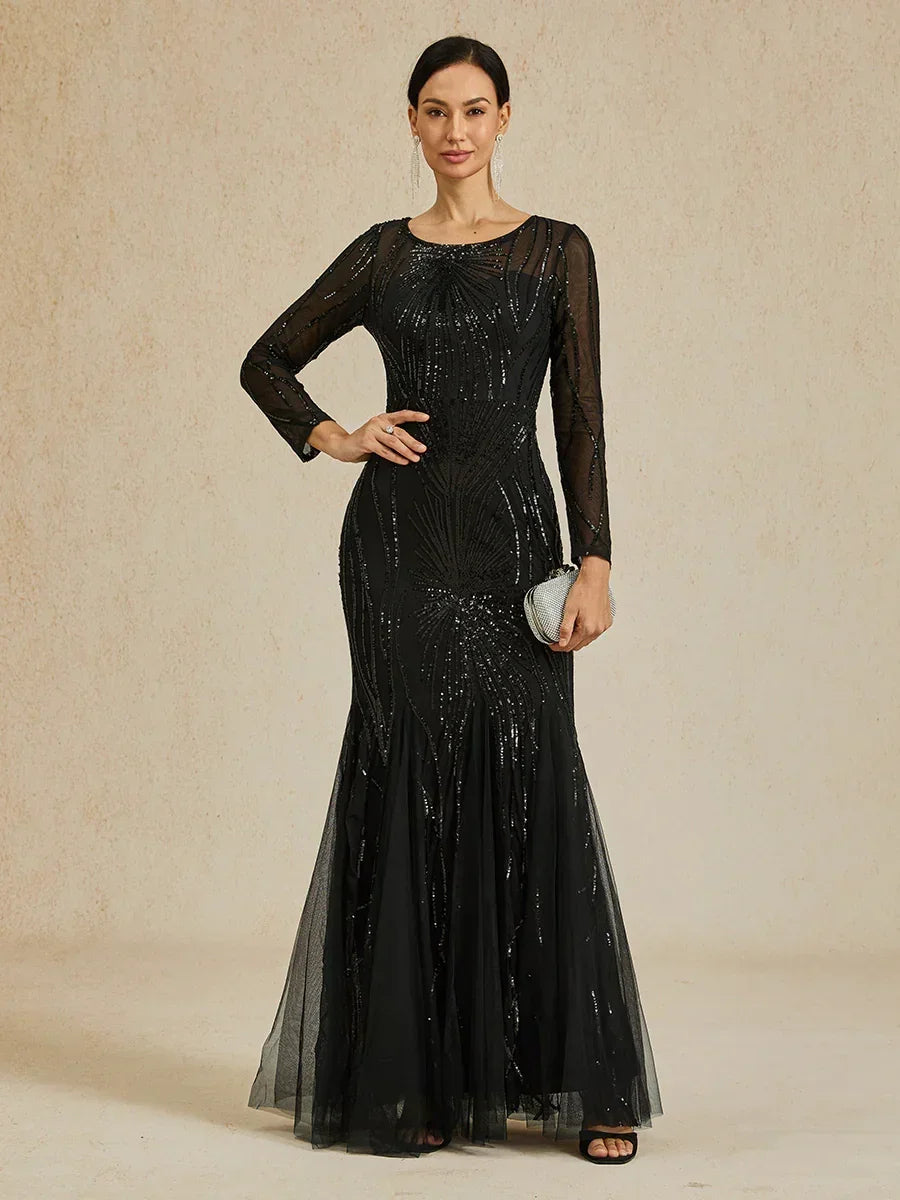Beaded Sequin Floor-Length Mermaid Dress
