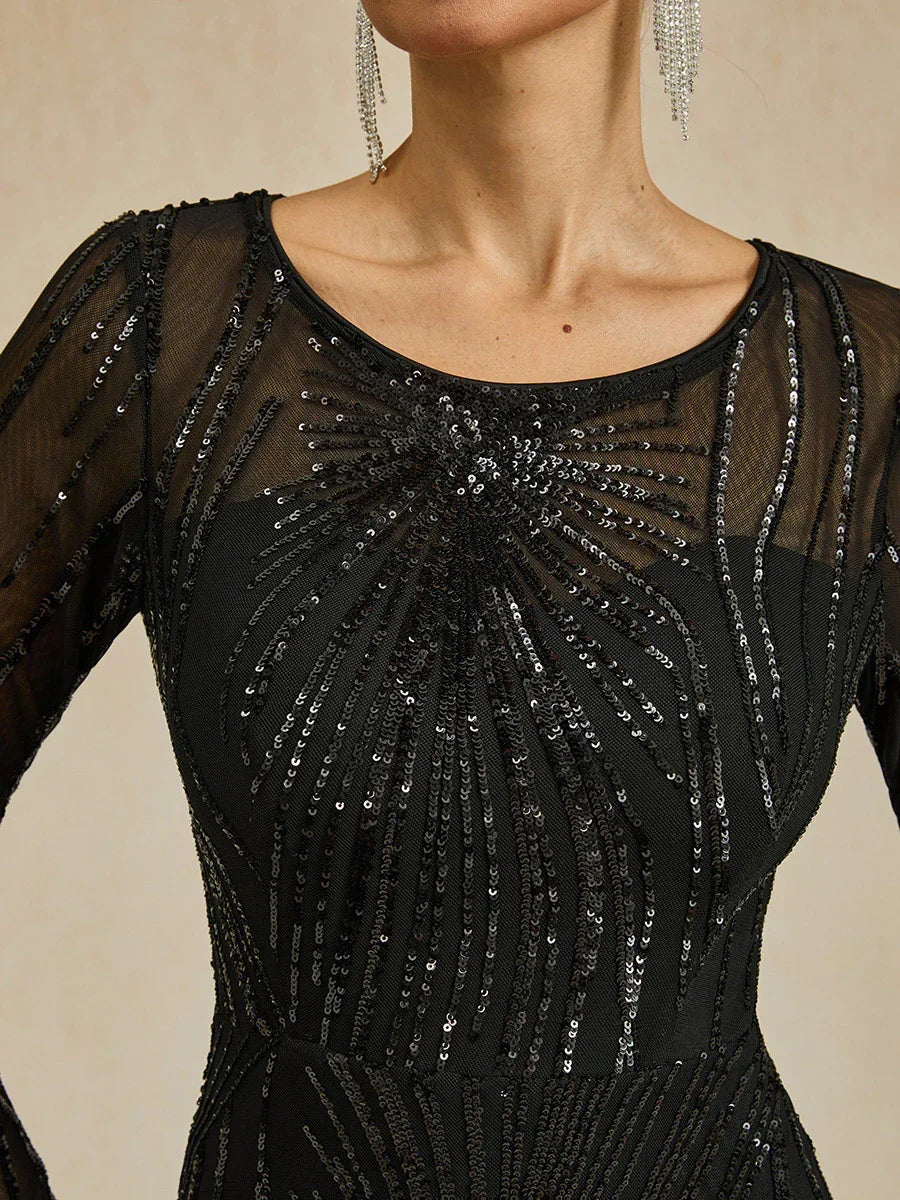 Beaded Sequin Floor-Length Mermaid Dress