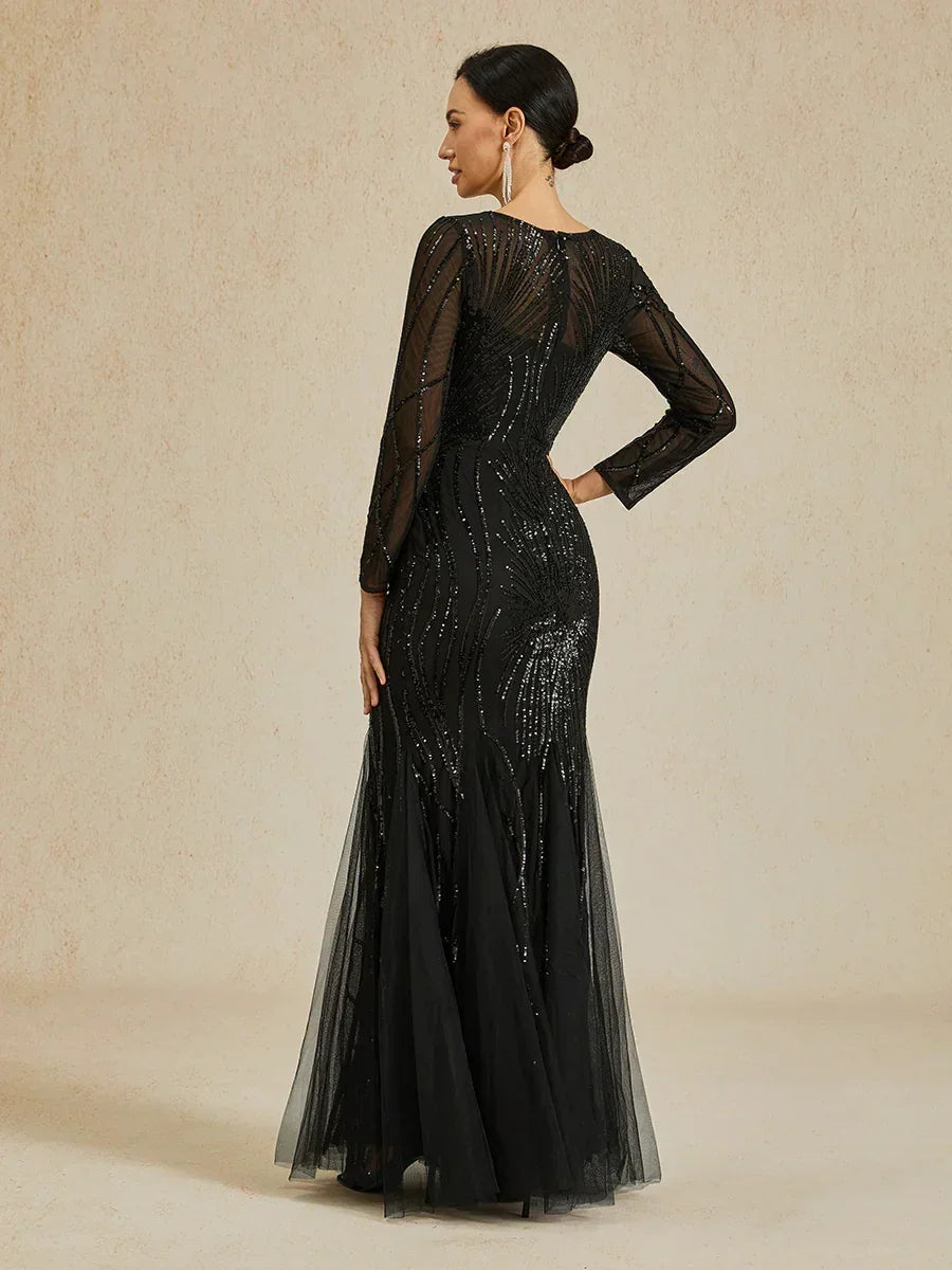 Beaded Sequin Floor-Length Mermaid Dress