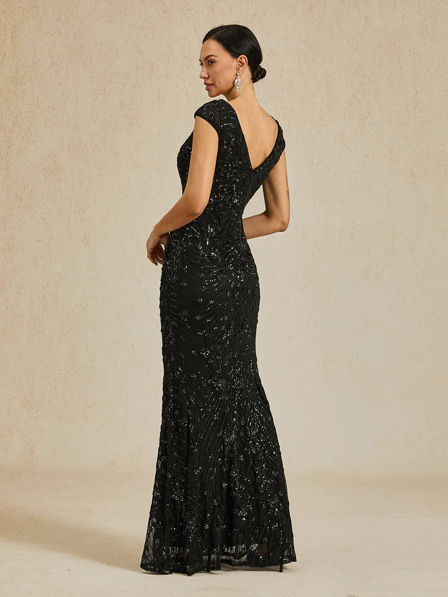 Vestido ajustado con escote en V y lentejuelas con cuentas