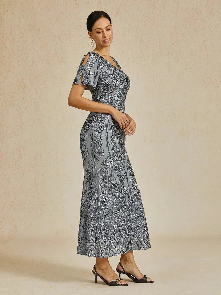 Elegant V-Neck Cold Shoulder Sequin Dress