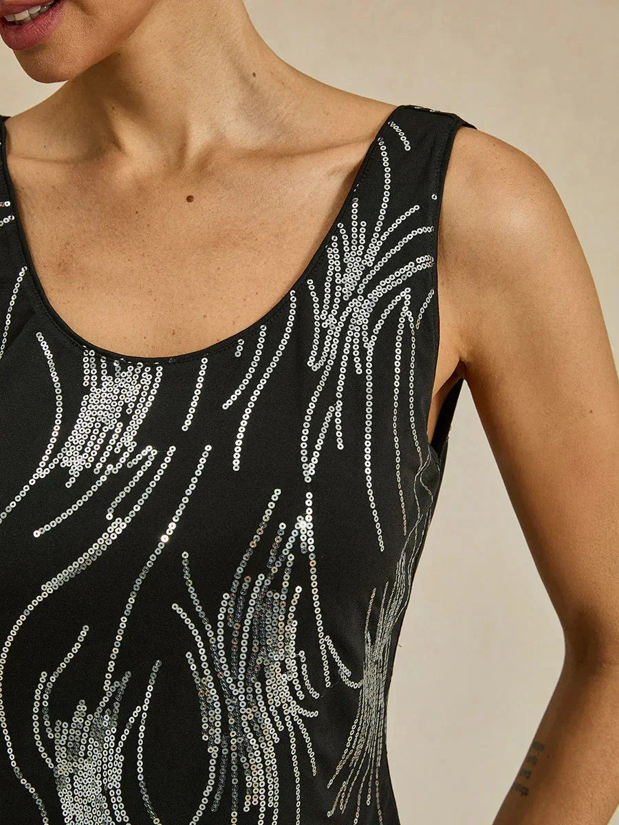 Shimmering Scoop Neck Sleeveless Sequin Top