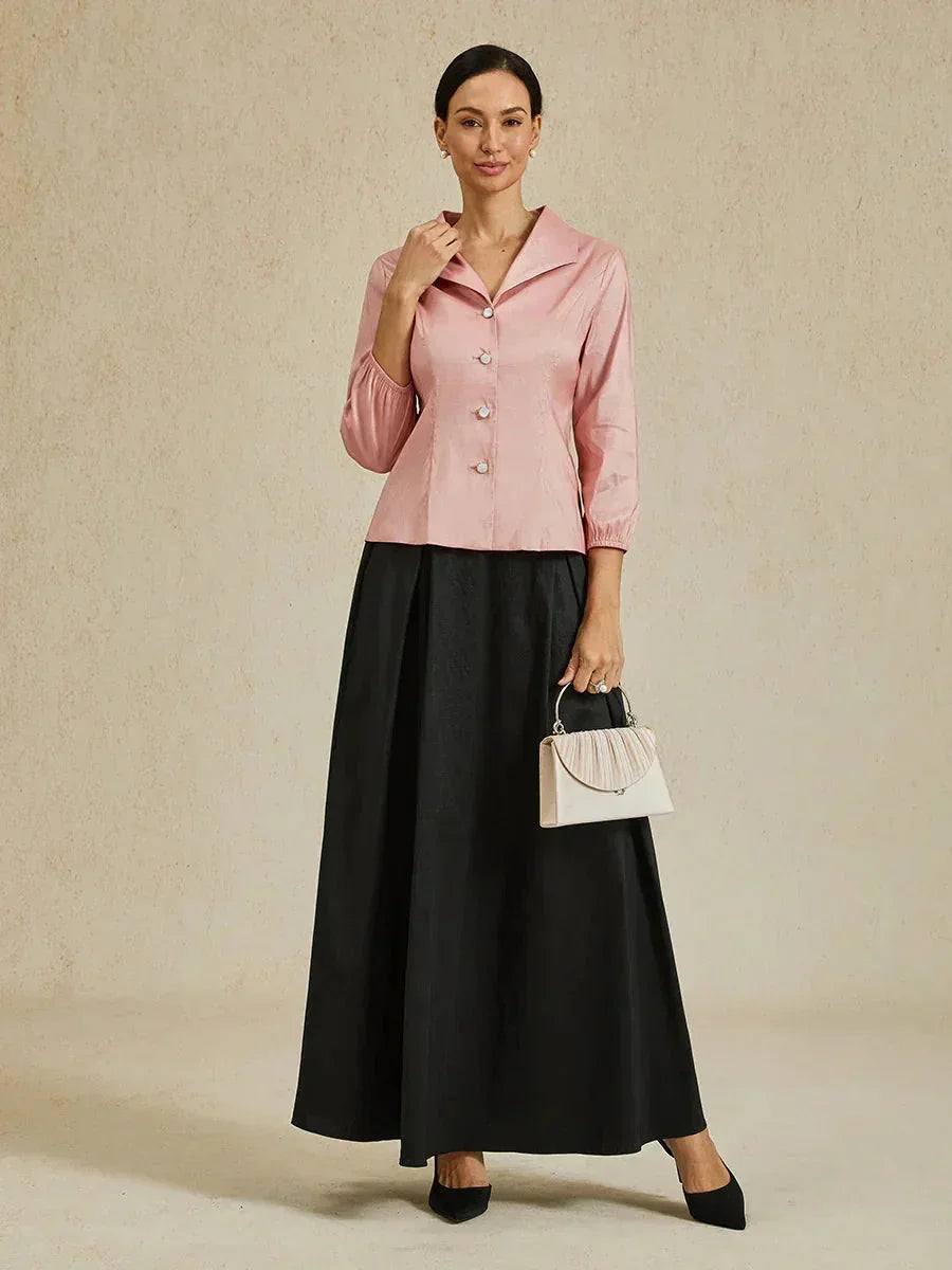 3/4 Sleeve Stretch Shimmer Taffeta Blouse