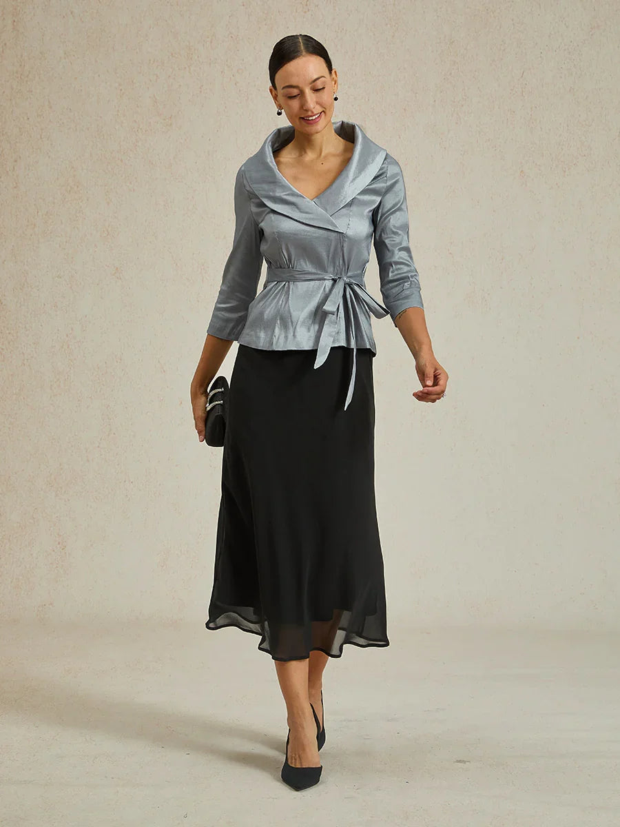 Flowy Panel Chiffon Tea-Length Skirt
