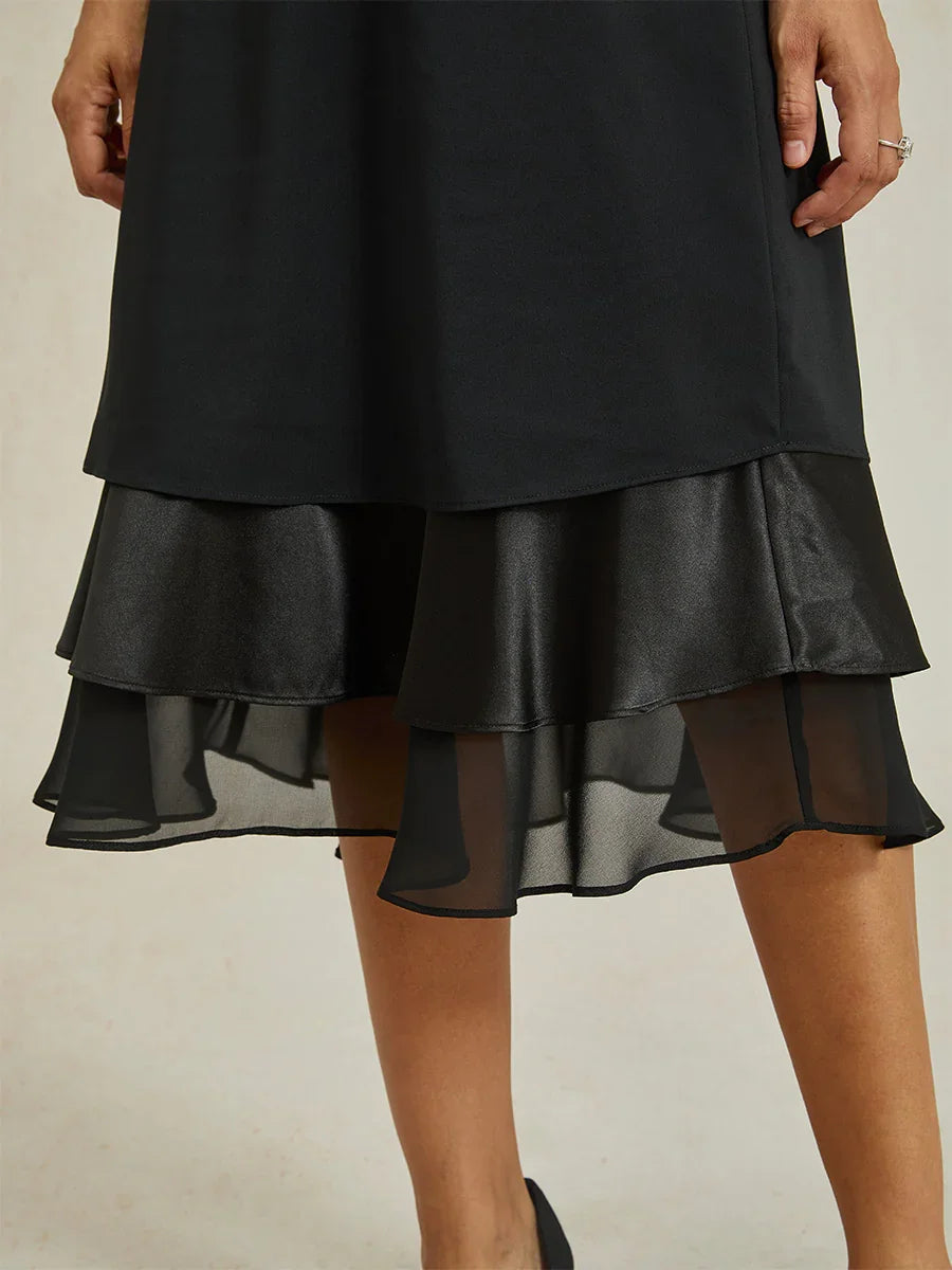 Tiered Chiffon Tea-Length Skirt
