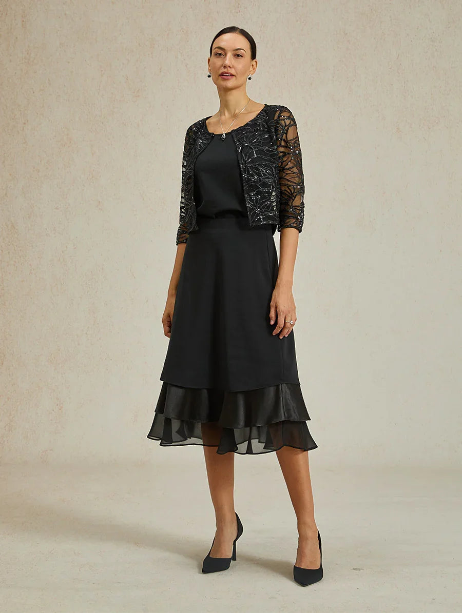 Tiered Chiffon Tea-Length Skirt