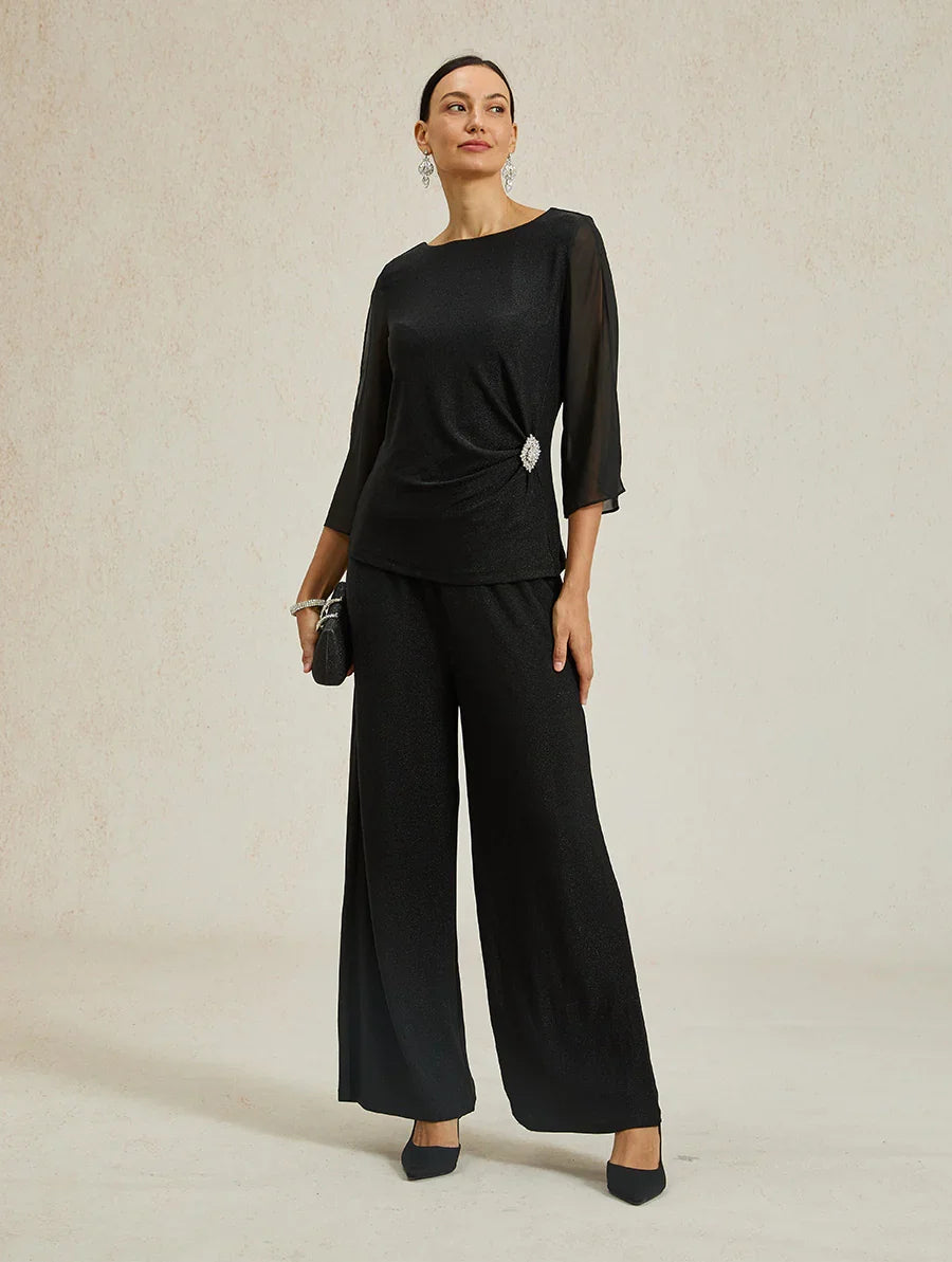 Elegant 3/4 Sleeve Metallic Knit Blouse