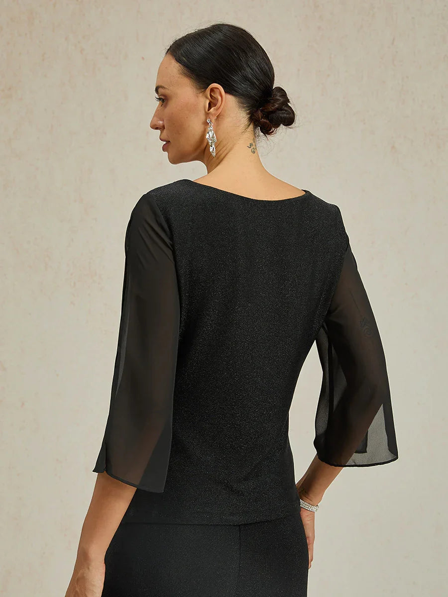 Elegant 3/4 Sleeve Metallic Knit Blouse