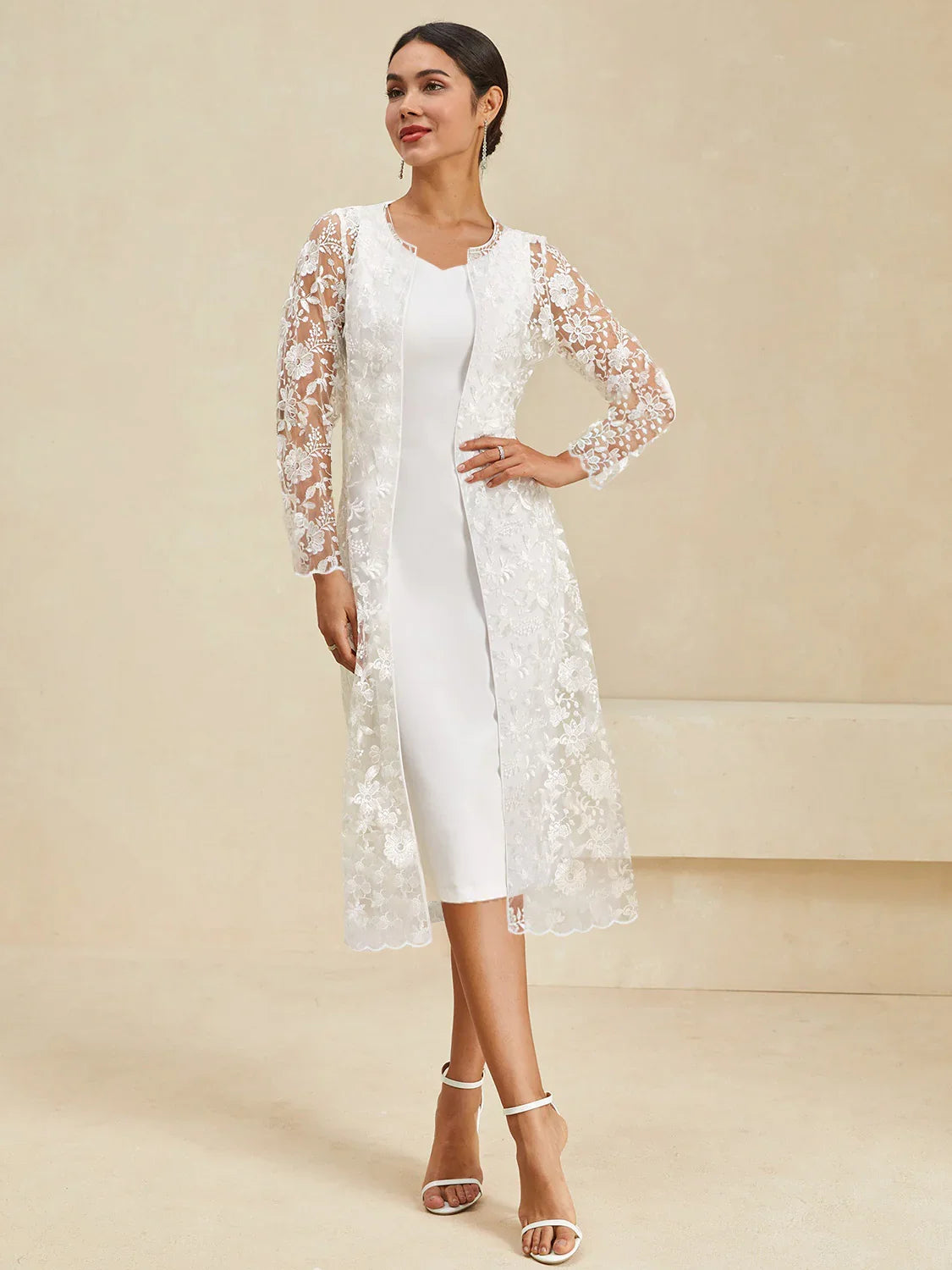 Long Floral Embroidered Lace Jacket