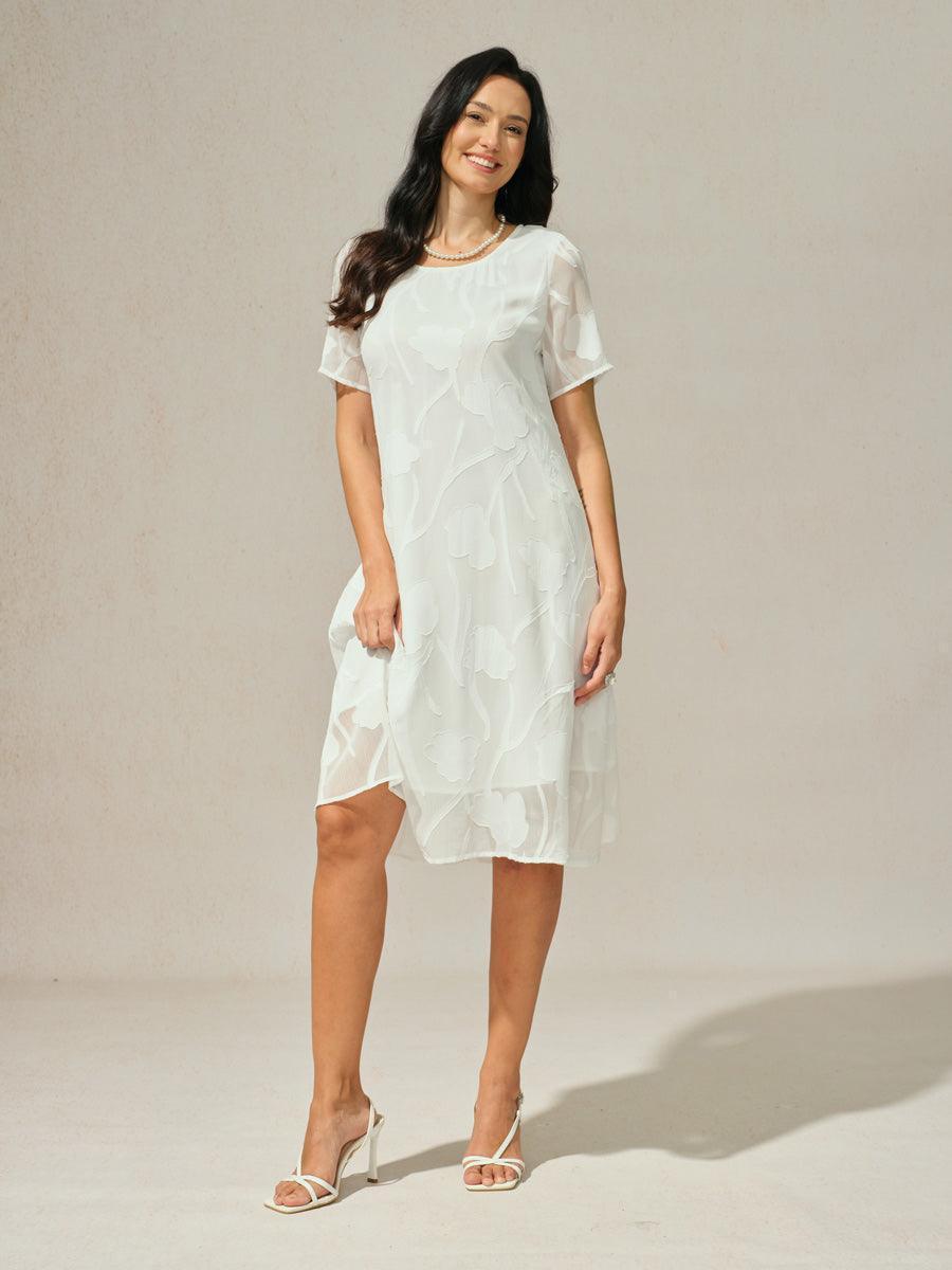 Robe trapèze en mousseline transparente à fleurs, longueur genou