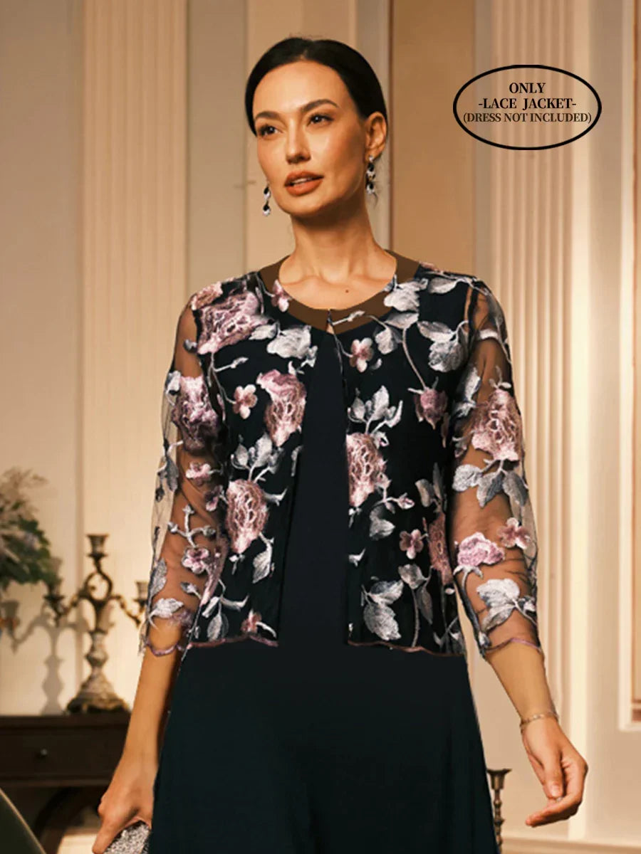 Floral Embroidered Lace Jacket With Scallop Detail