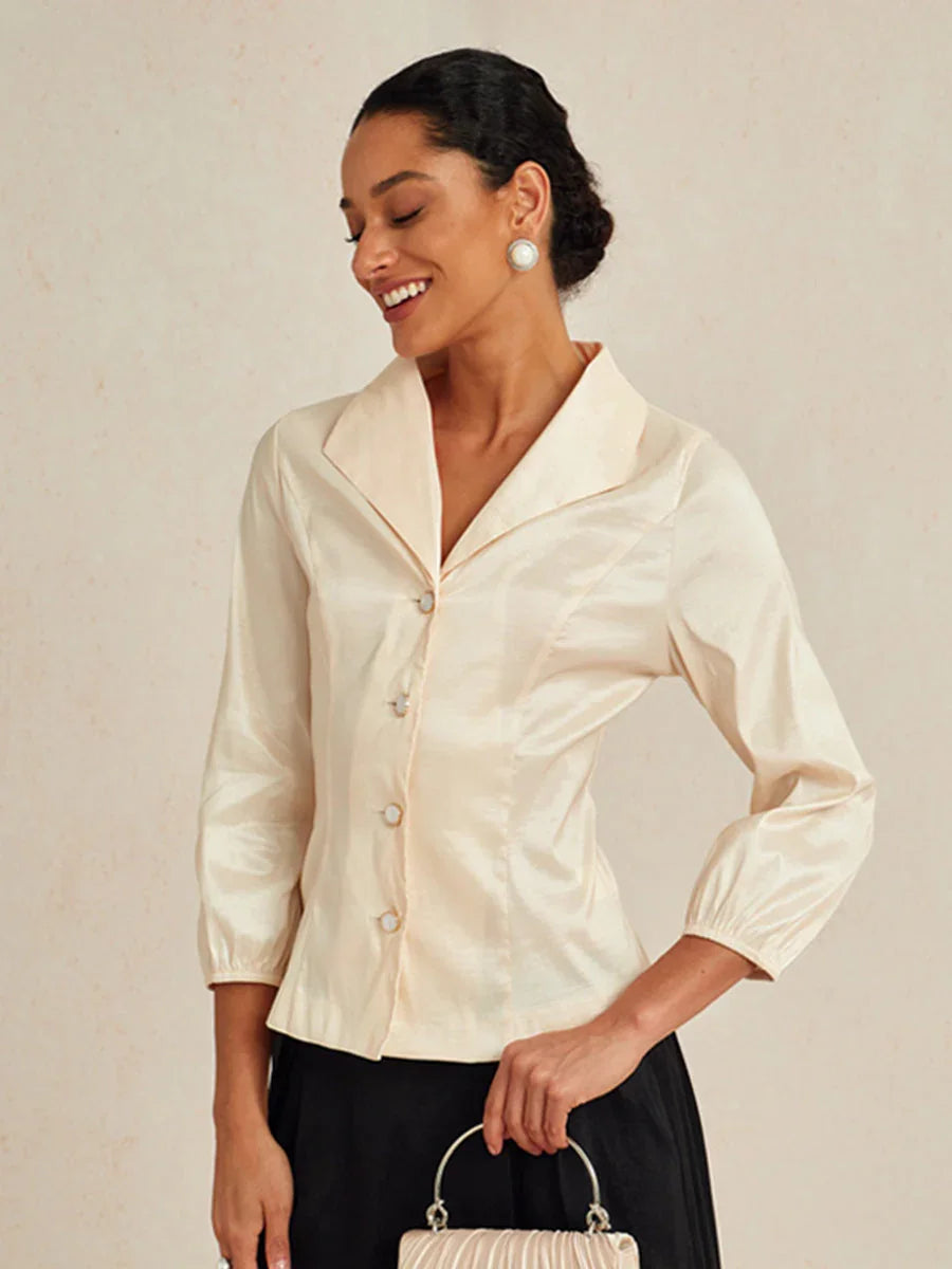 3/4 Sleeve Stretch Shimmer Taffeta Blouse