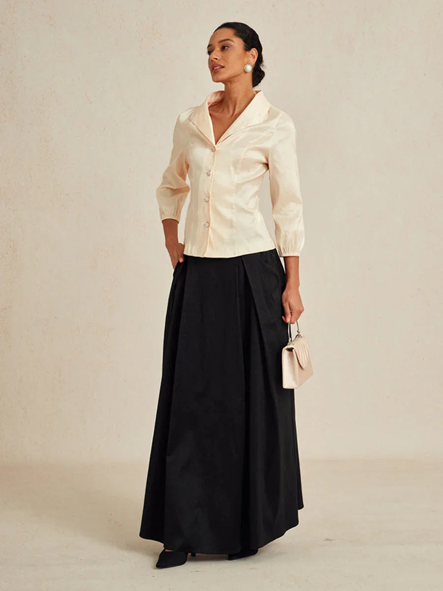 3/4 Sleeve Stretch Shimmer Taffeta Blouse