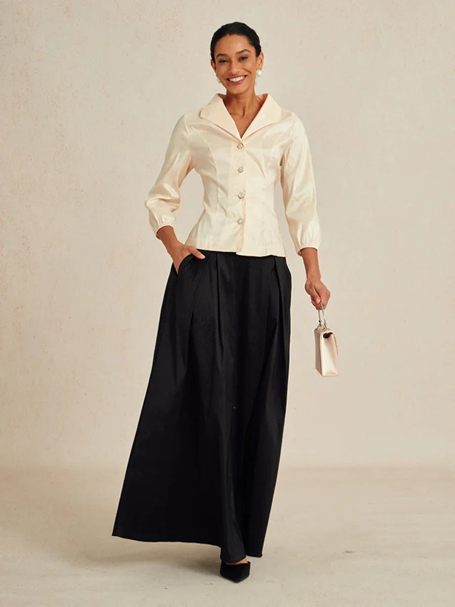 3/4 Sleeve Stretch Shimmer Taffeta Blouse