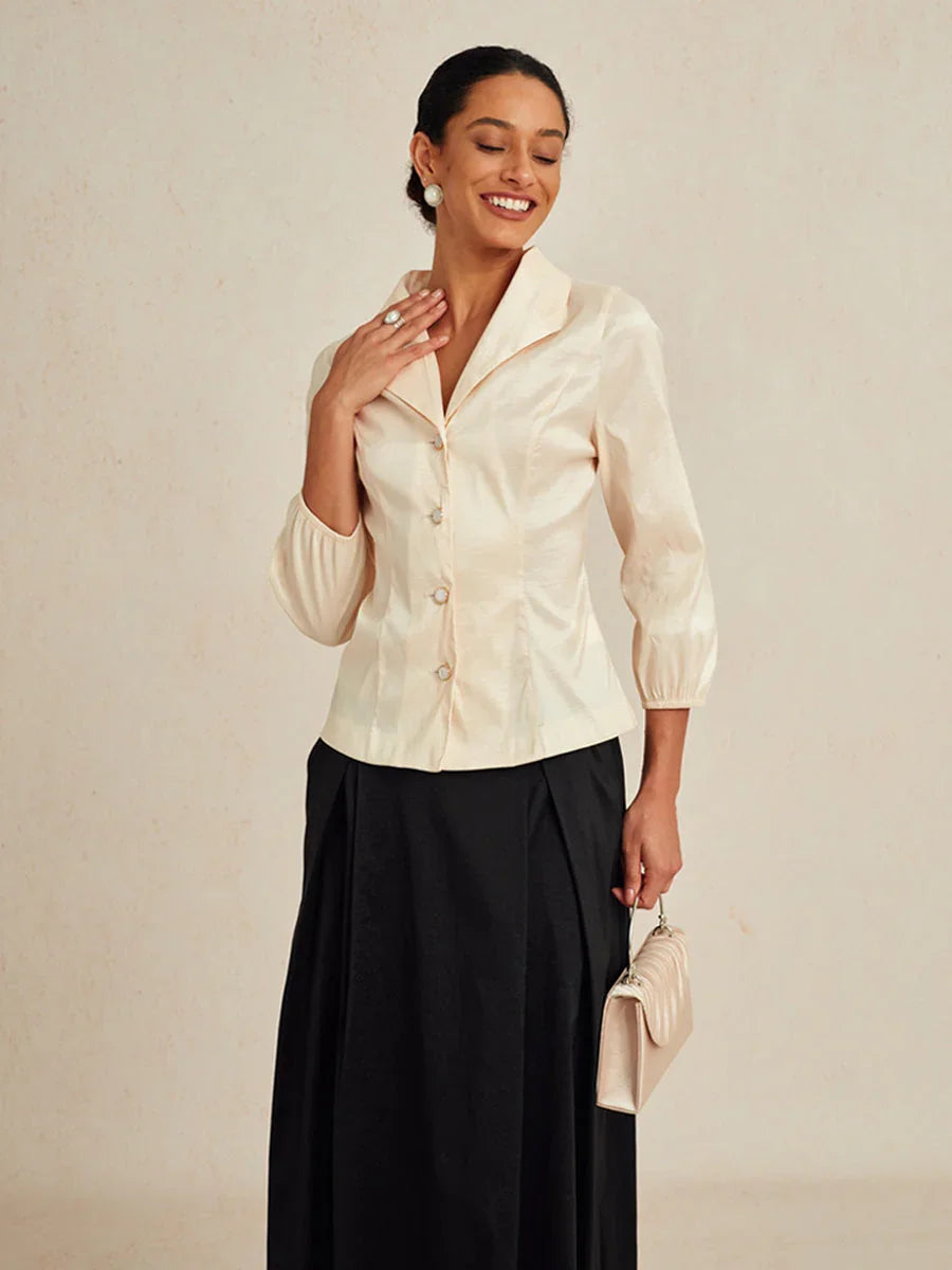 3/4 Sleeve Stretch Shimmer Taffeta Blouse