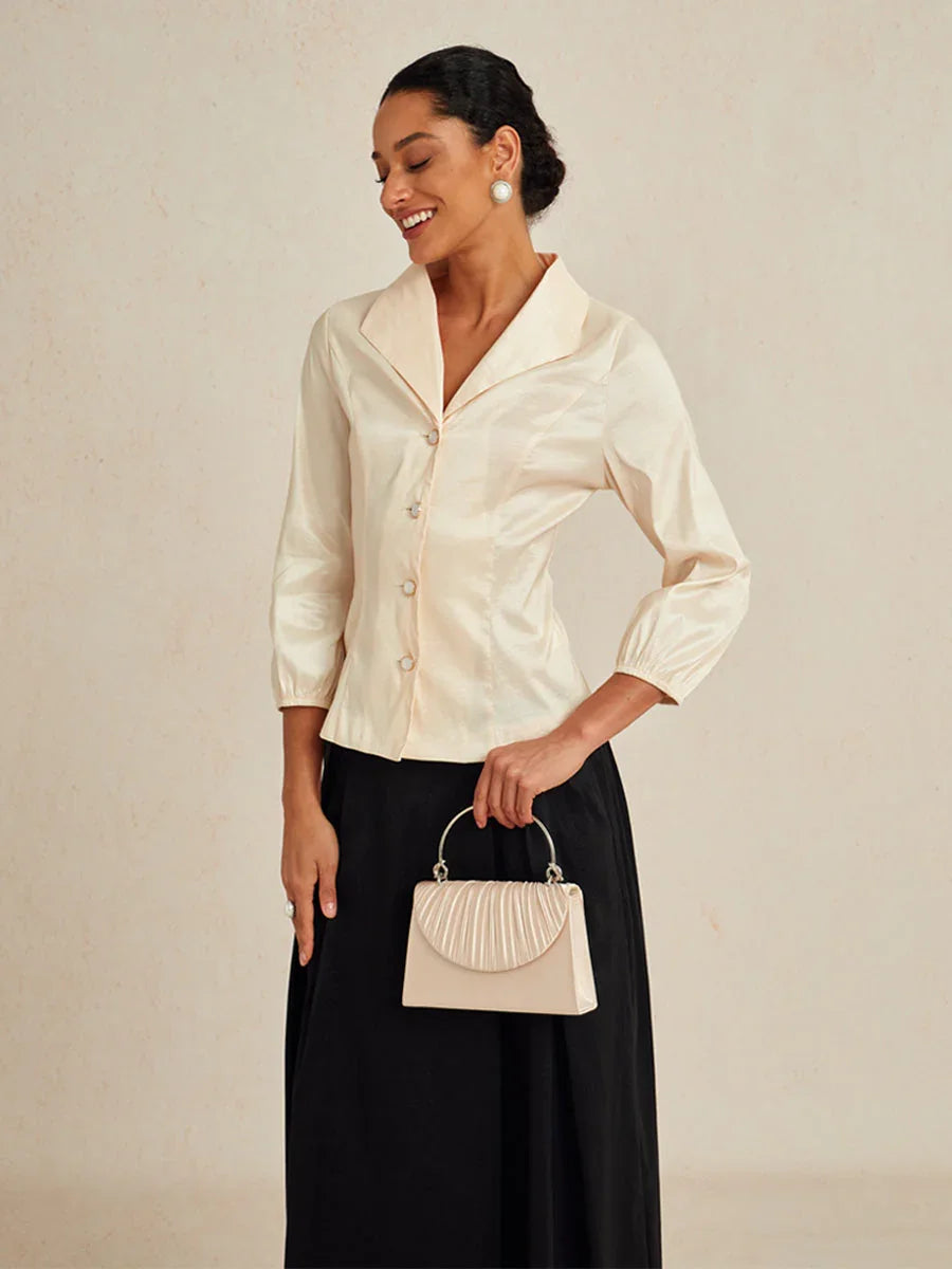 3/4 Sleeve Stretch Shimmer Taffeta Blouse