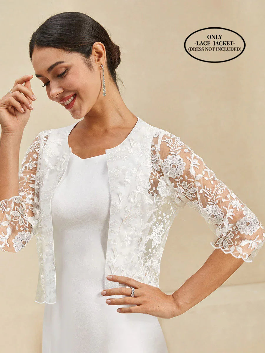 Floral Embroidered Lace Jacket In White