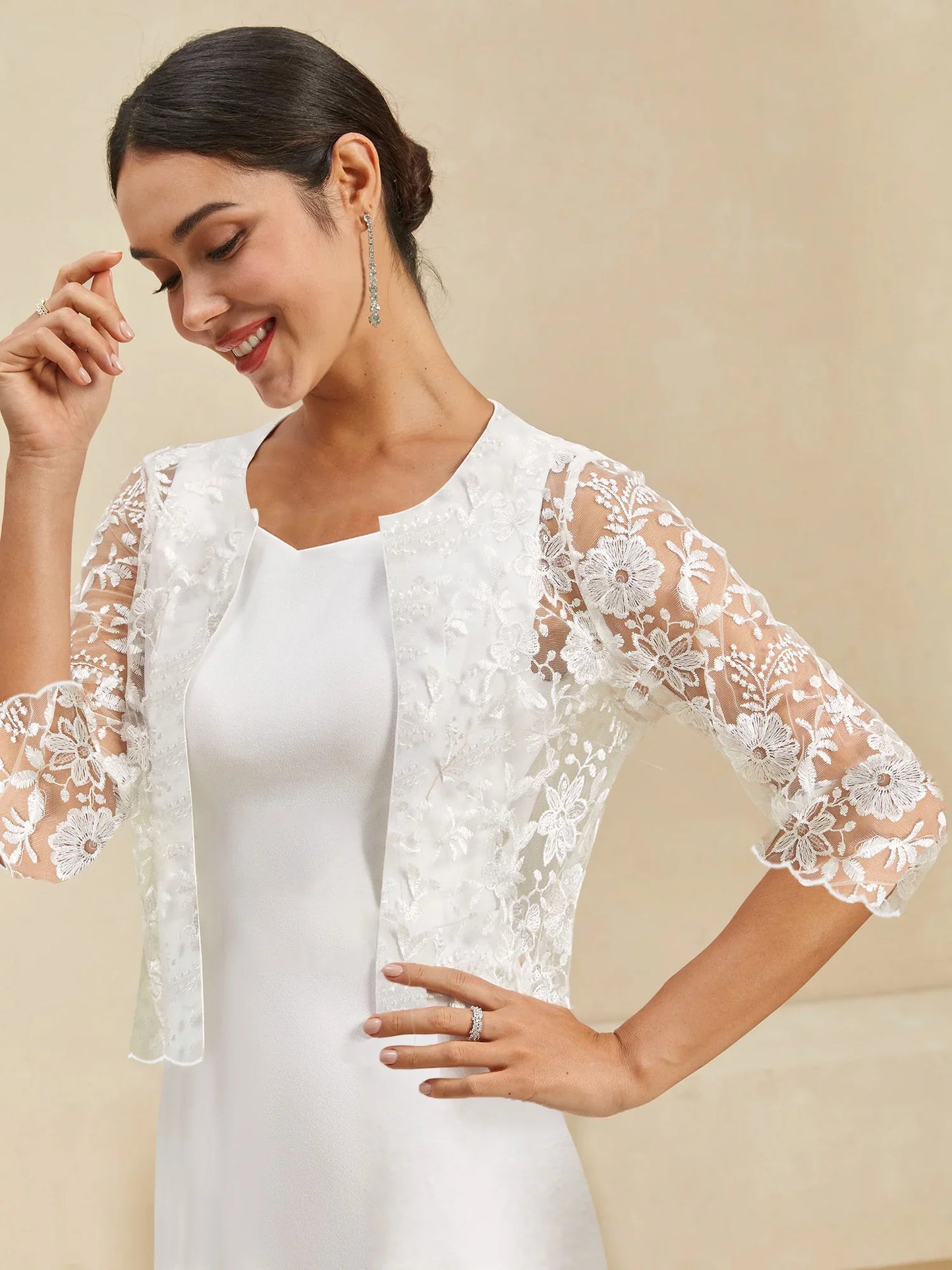 Floral Embroidered Lace Jacket In White