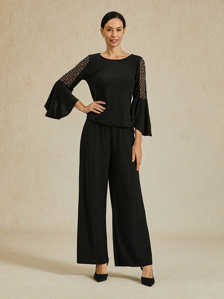 Beaded Illusion Metallic Knit Blouse