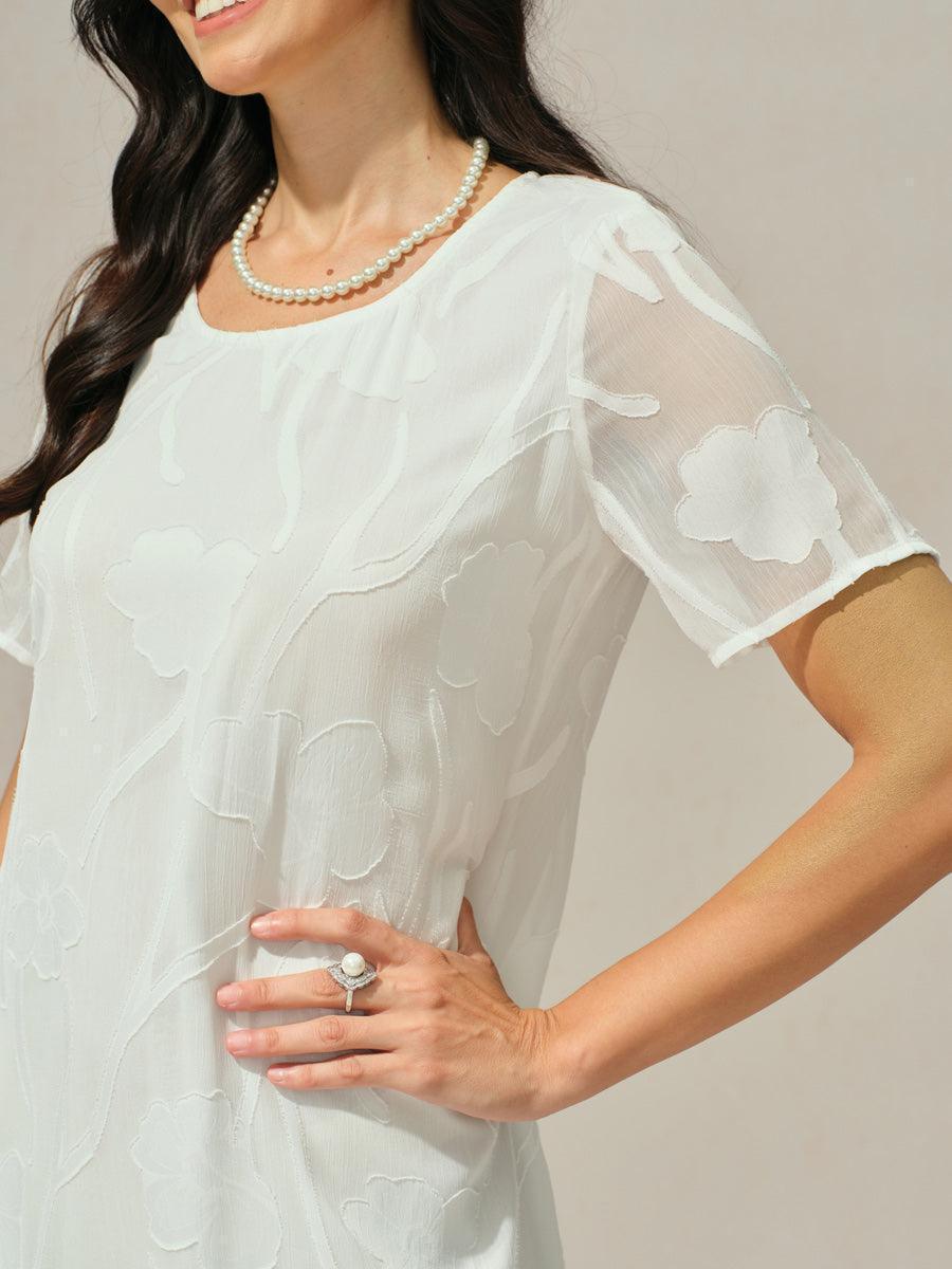 Robe trapèze en mousseline transparente à fleurs, longueur genou