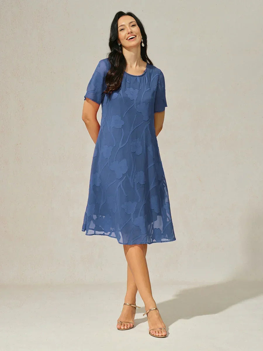 Floral Sheer Chiffon Knee-Length A Line Dress