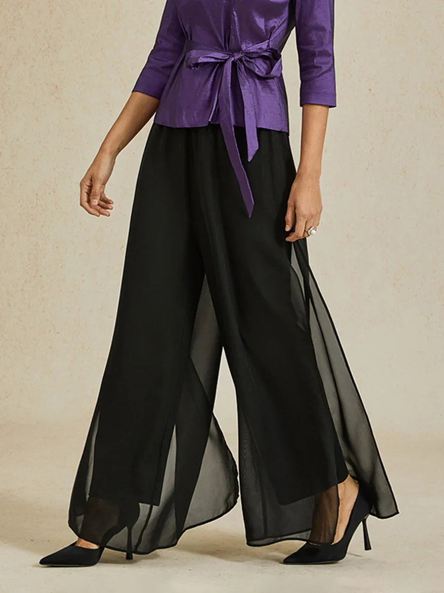 Pantalon uni à jambe large et taille haute