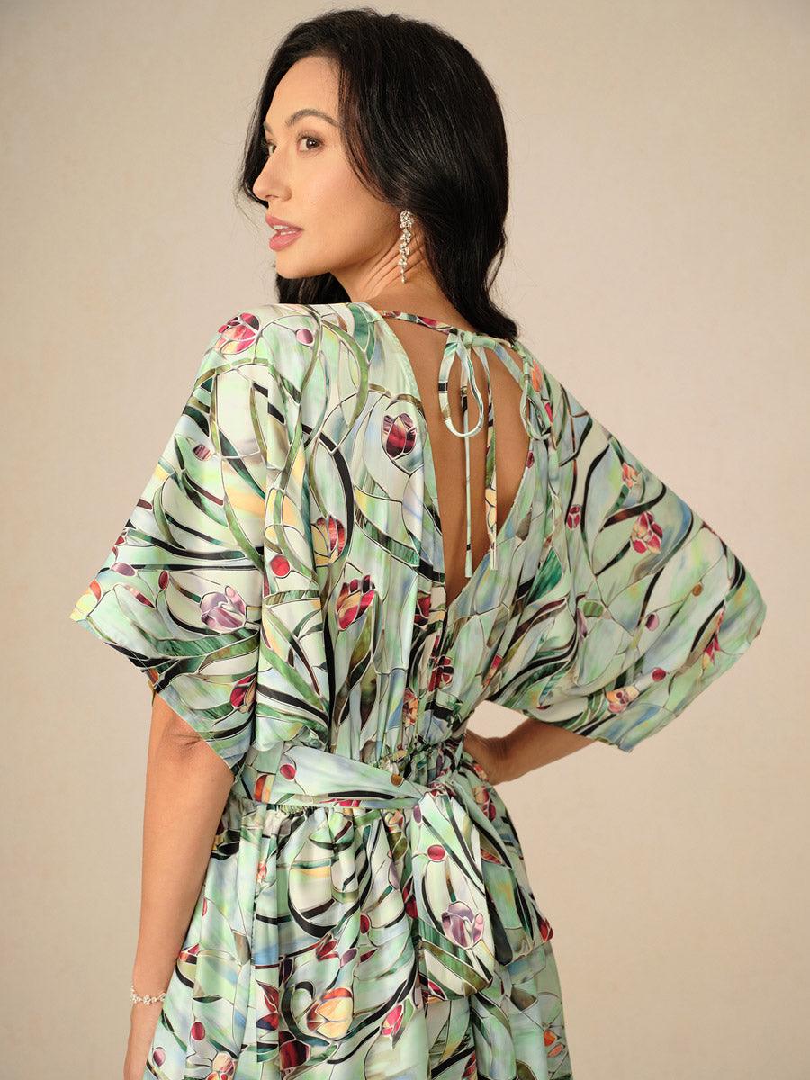 Tropical Floral Satin Maxi Dress