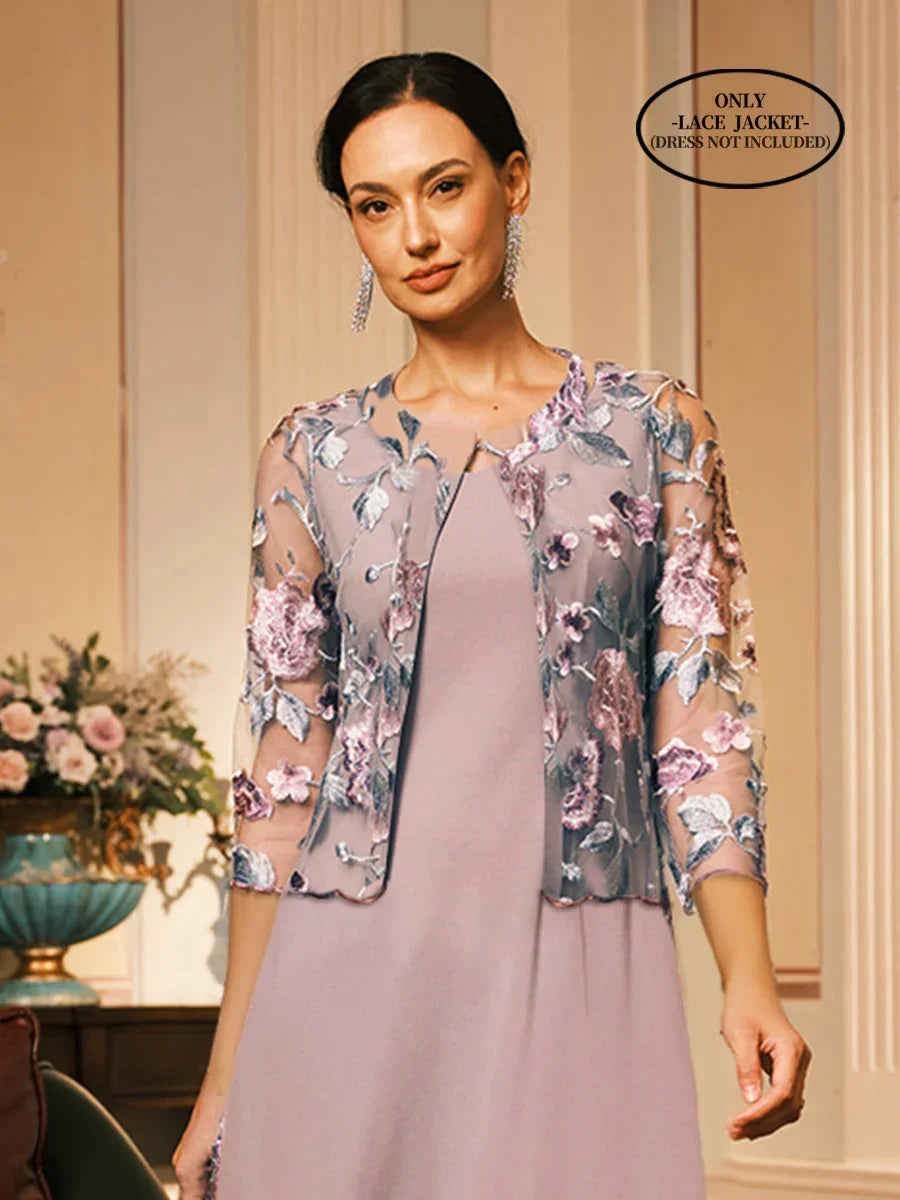 Floral Embroidered Lace Jacket With Scallop Detail