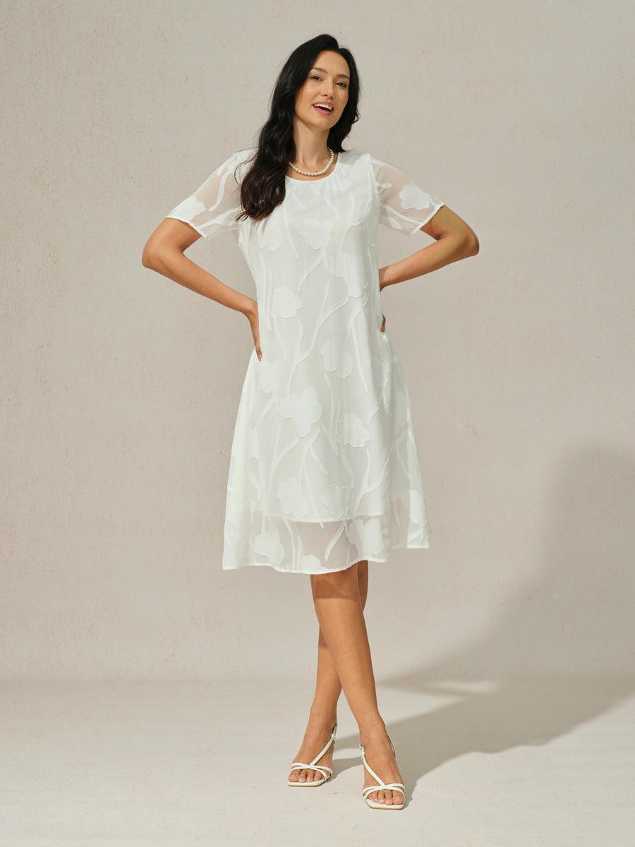 Robe trapèze en mousseline transparente à fleurs, longueur genou