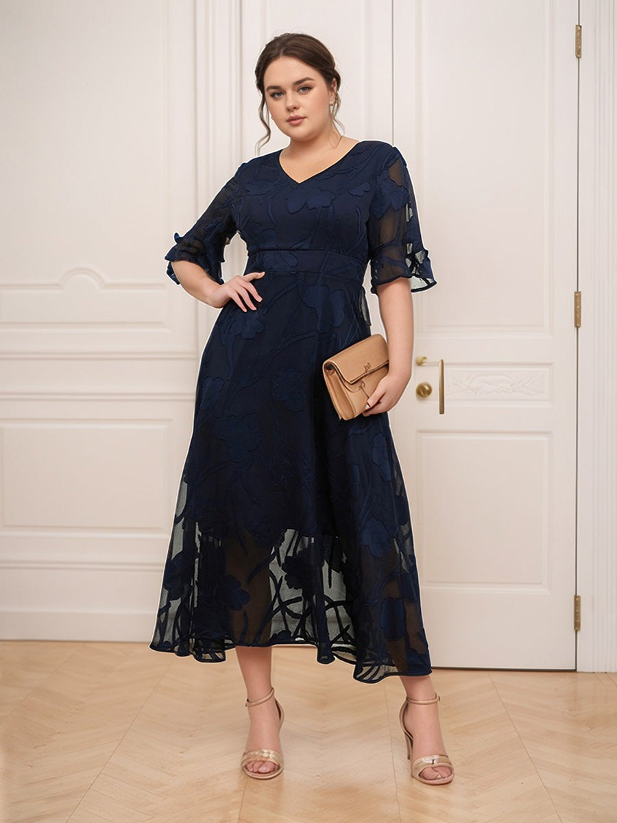 Curvy Ruffle Flutter Lace Maxi Dress