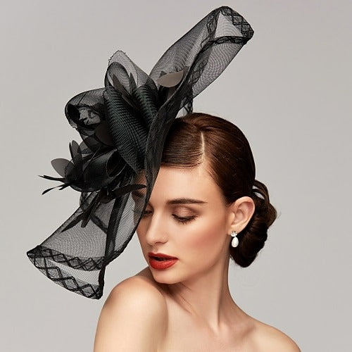 Flowers Feather Net Kentucky Derby Hat