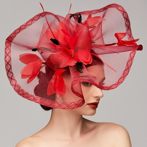 Flowers Feather Net Kentucky Derby Hat