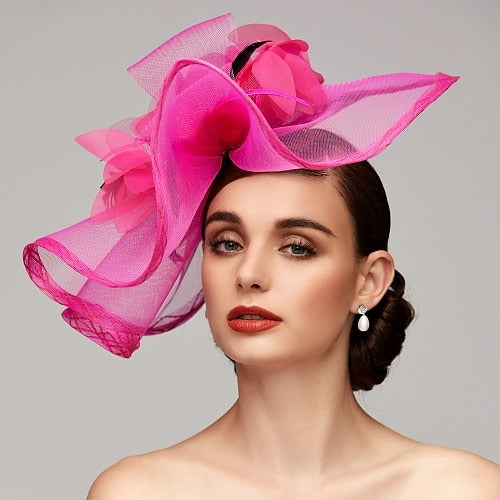 Flowers Feather Net Kentucky Derby Hat