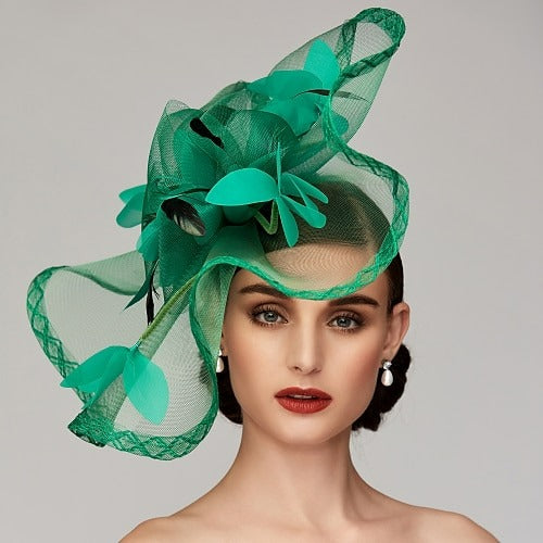 Flowers Feather Net Kentucky Derby Hat