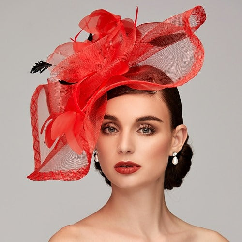 Flowers Feather Net Kentucky Derby Hat