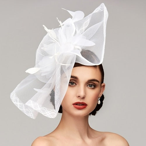 Flowers Feather Net Kentucky Derby Hat