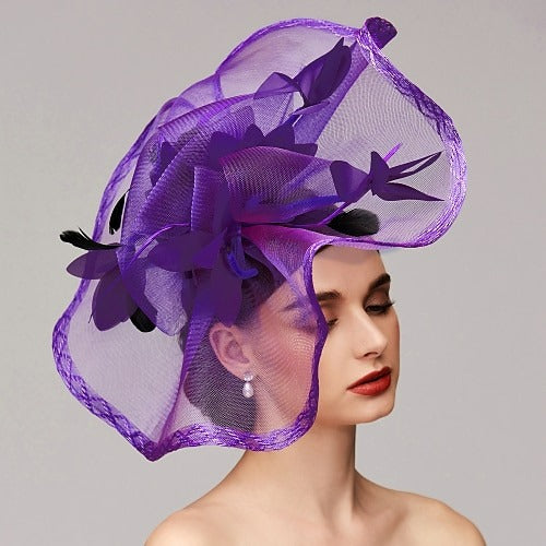 Flowers Feather Net Kentucky Derby Hat